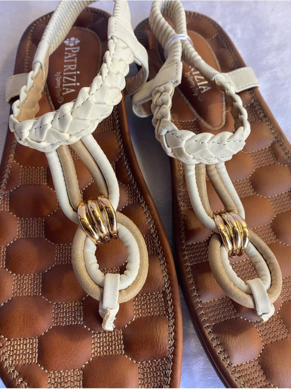 Patrizia Pepe Brown Footbed Sandals with Cream Braided Straps - Picture 6 of 6